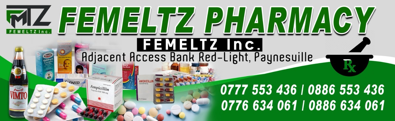 FEMELTZ Pharmacy banner with contact details and product display